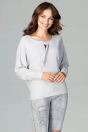 Bluzki damskie - Dzianinowa BLUZKA damska z dekoltem na kokardę szara S/M - miniaturka - grafika 1