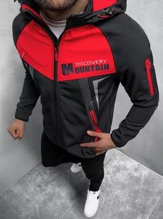 KURTKA SOFTSHELL MĘSKA Z KAPTUREM CZARNO-CZERWONA OZONEE JS/HH021/1C - Ozonee - Kurtki męskie - miniaturka - grafika 1