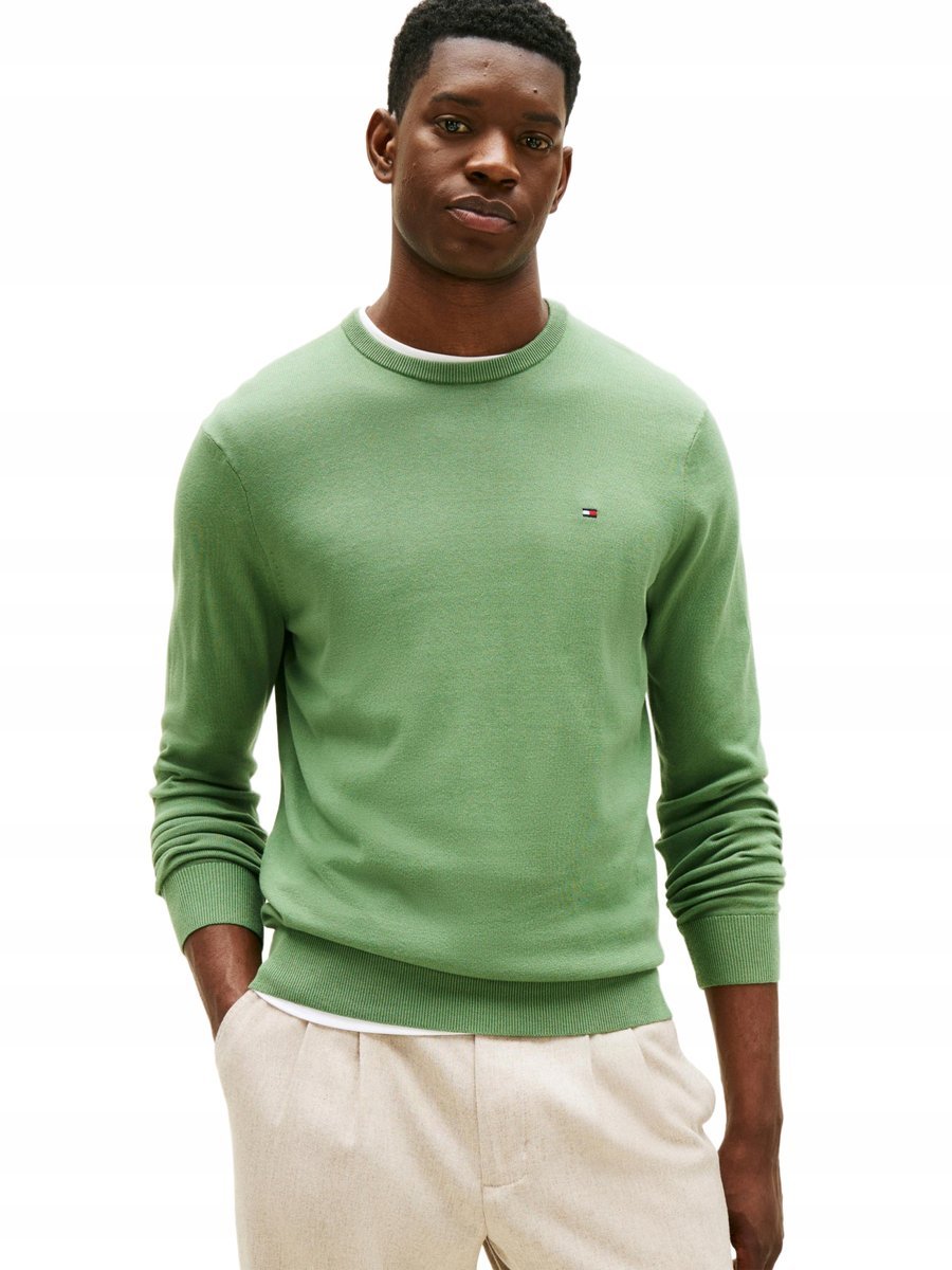 TOMMY HILFIGER ZIELONY SWETER MĘSKI Z LOGOWANIEM BAWEŁNIANY XL 16BA