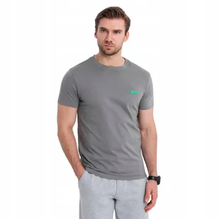 Bawełniany męski t-shirt szary modny naszywka Ombre OM-TSCT-0151 V1 r. M - Koszulki męskie - miniaturka - grafika 1