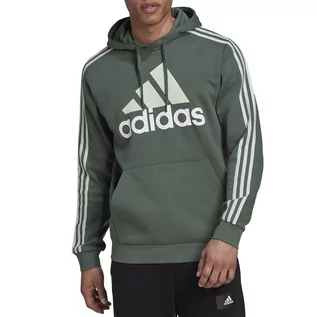 Bluzy sportowe męskie - Bluza adidas Essentials Fleece 3-Stripes Logo Hoodie HL2241 - zielona - Adidas - grafika 1