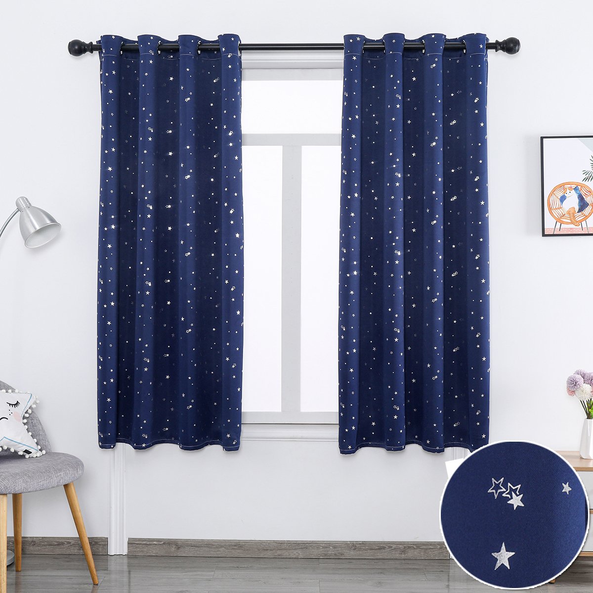 Zasłona gwiazdki nieprzezroczysta zasłona oczkowa do salonu sypialnia pokój dziecięcy, WxH: 132x213cm