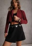 Spodenki damskie - Czarne Spódnico-Szorty z Metalicznymi Sercami przy Łańcuszku Meztila - miniaturka - grafika 1