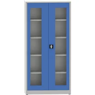 Szafy biurowe - B2B Partner Szafa z półkami spawana ze szklanymi drzwiami, 1950 x 950 x 600 mm, szara/niebieska 178603 - miniaturka - grafika 1