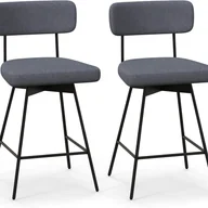 Taborety i hokery - 2-częściowy zestaw obrotowych stołków barowych z oparciem i podnóżkiem, wysokość siedziska 63,5 cm, krzesło kuchenne z metalową ramą (kolor szary) - miniaturka - grafika 1