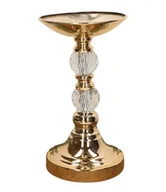 Świeczniki - LUKSUSOWY ZŁOTY ŚWIECZNIK Z KRYSZTAŁEM 14,5X27 CM - miniaturka - grafika 1