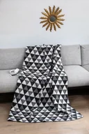 Koce - Koc bawełniany akrylowy 150x200 1705/2 trójkąty biały czarny narzuta pled wykończony frędzlami - miniaturka - grafika 1