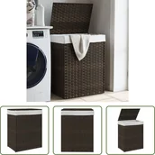 Kosze na bieliznę - The Living Store Kosz na pranie z pokrywą Ciemnobrązowy 46x33x60 cm Poli rattan - miniaturka - grafika 1