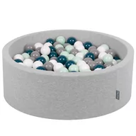 Suche baseny - KiddyMoon Suchy basen okrągły z piłeczkami 7cm jasnoszary: ciemny turkus-szary-biały-mięta 90x30cm/200piłek Zabawka basen piankowy - miniaturka - grafika 1