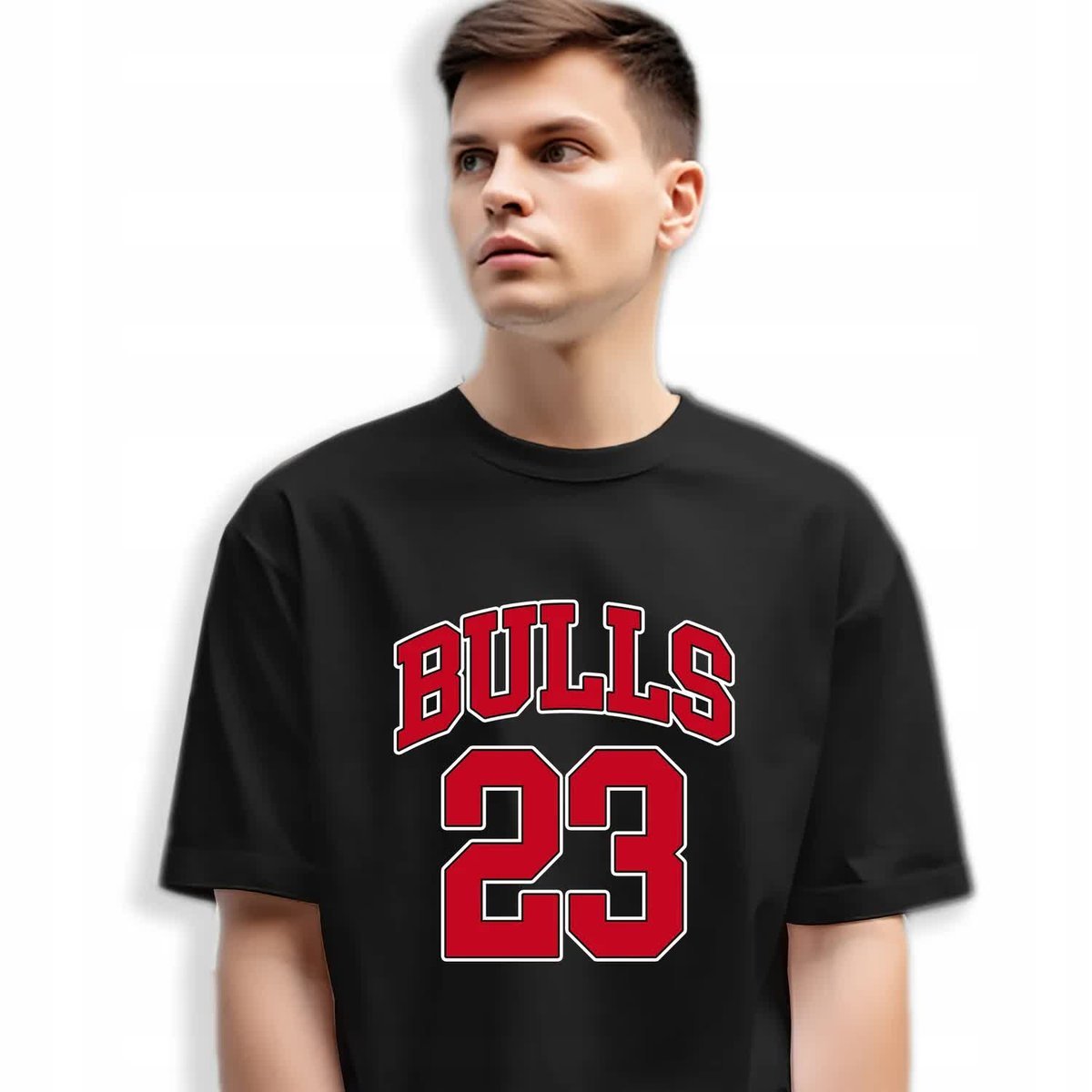 Koszulka Czarna Męska T-Shirt BULLS 23 Koszykówka Sportowe Wzory - S