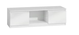 Topeshop Szafka RTV, biała lakier połysk szyba, 140x40x36 cm - Szafki RTV - miniaturka - grafika 1