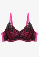 Biustonosze - Czarno-Fuksjowy Biustonosz Typu Full Cup z Ozdobną Koronką Lanithiel - miniaturka - grafika 1