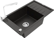 Zlewozmywaki z baterią - Mexen Elias zlewozmywak granitowy 1-komorowy z ociekaczem i baterią kuchenną Rita, czarny/złoty metalik - 6511-75-670300-00 - miniaturka - grafika 1