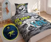 Pościel dla dzieci - Detexpol Pościel świecąca w ciemności 140x200 Dinozaury T-Rex szkielet moro szara 3042 A 2339 - miniaturka - grafika 1