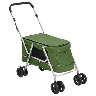 vidaXL Składany wózek dla psa, zielony, 100x49x96 cm, lniana tkanina - Sprzęt podróżny i transportery dla psów - miniaturka - grafika 1
