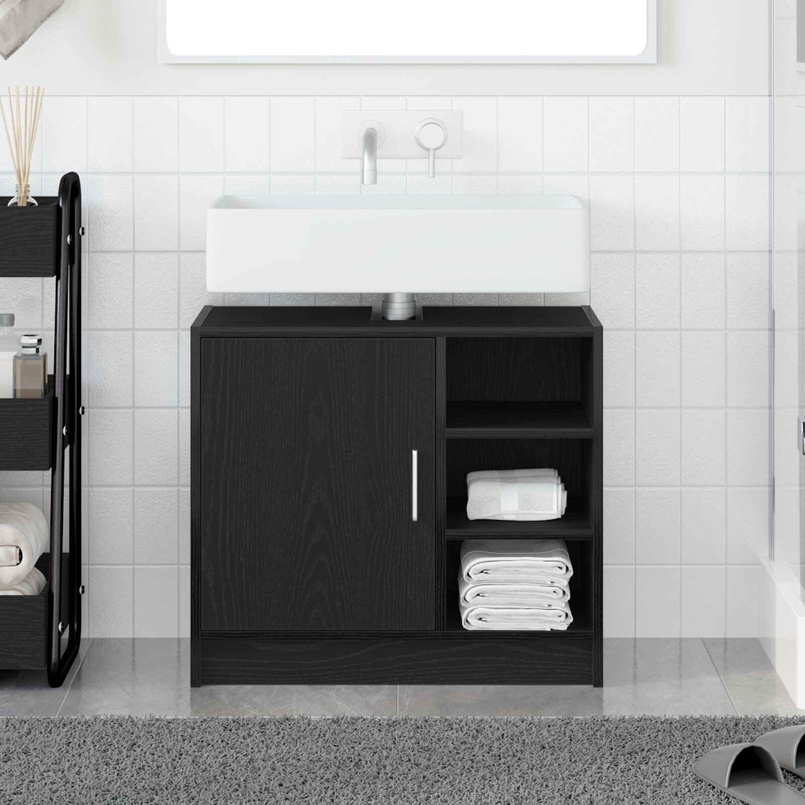 vidaXL Szafka umywalkowa Czarny dąb 63x29x55 cm materiał drewnopochodny