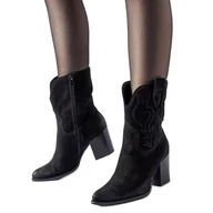 Botki damskie - Czarne zamszowe kowbojki Karino - miniaturka - grafika 1