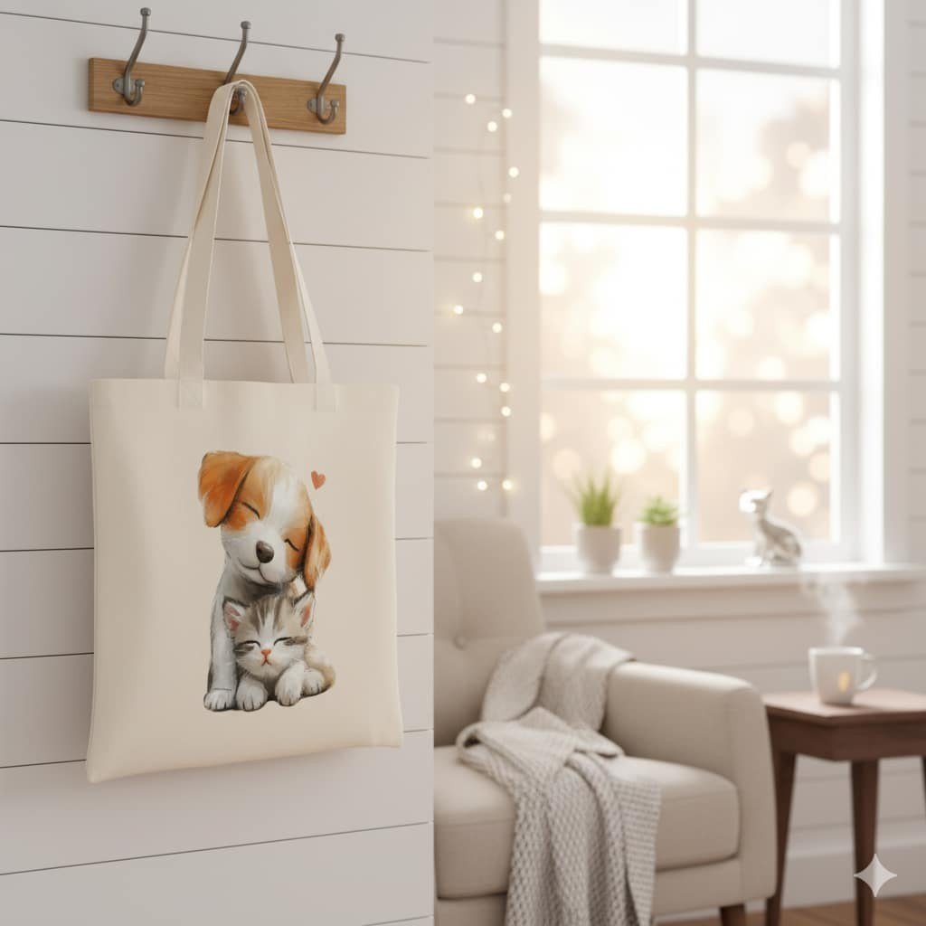 Haft krzyżykowy - Bawełniana torba - Jak pies z kotem