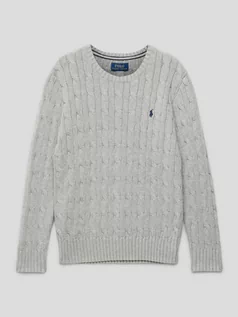 Swetry dla chłopców - Sweter z dzianiny ze ściegiem warkoczowym i wyhaftowanym logo - grafika 1