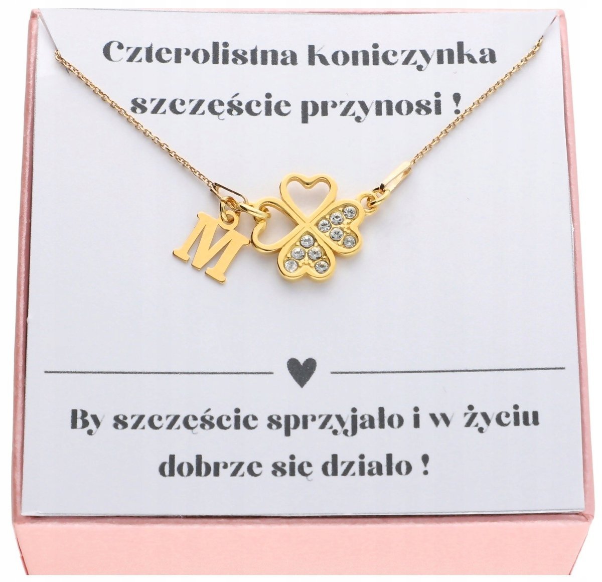 Złoty naszyjnik z koniczynką na szczęście DOWOLNA litera LITERKA SREBRO 925