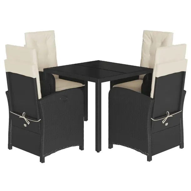 Zestaw Mebli Ogrodowych Rattan PE Czarny, Stół 90x90x75 cm, Krzesła 57x5