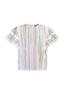 Bluzki damskie - Scabbo Dziewczęca bluzka z koronką, Białe, wielokolorowe paski, 128 cm - miniaturka - grafika 1