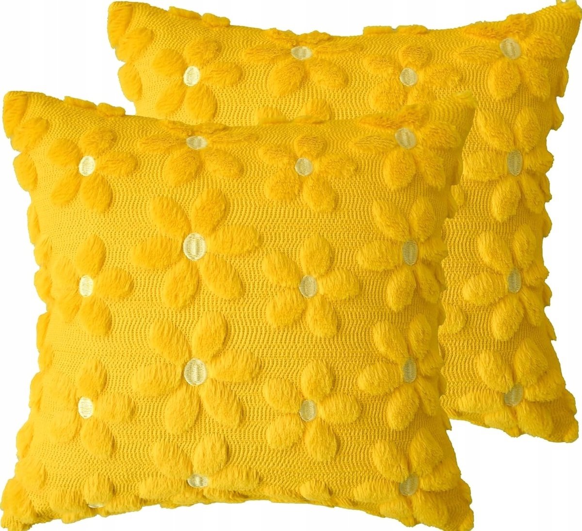 POSZEWKI NA PODUSZKI 2 SZTUKI 50X50CM ŻÓŁTE STOKROTKI KWADRATOWE ŻAKARDOWE