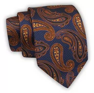 Krawaty i muchy męskie - Krawat Alties (7 cm) - Niebiesko Złoty, Wzór: Duże Paisley - miniaturka - grafika 1