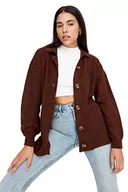 Swetry damskie - Trendyol Damska damska oversize standardowa koszula kołnierz dzianina kardigan sweter, Brązowy, M - miniaturka - grafika 1