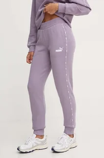Puma spodnie dresowe Ess Tape kolor fioletowy z nadrukiem - Spodnie damskie - miniaturka - grafika 1