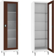 Meble i wyposażenie gabinetów medycznych - XSML.101.9010.8016 mobilna szafa lekarska 1-skrzydłowa 1-komorowa biało-brązowa na kołach - miniaturka - grafika 1