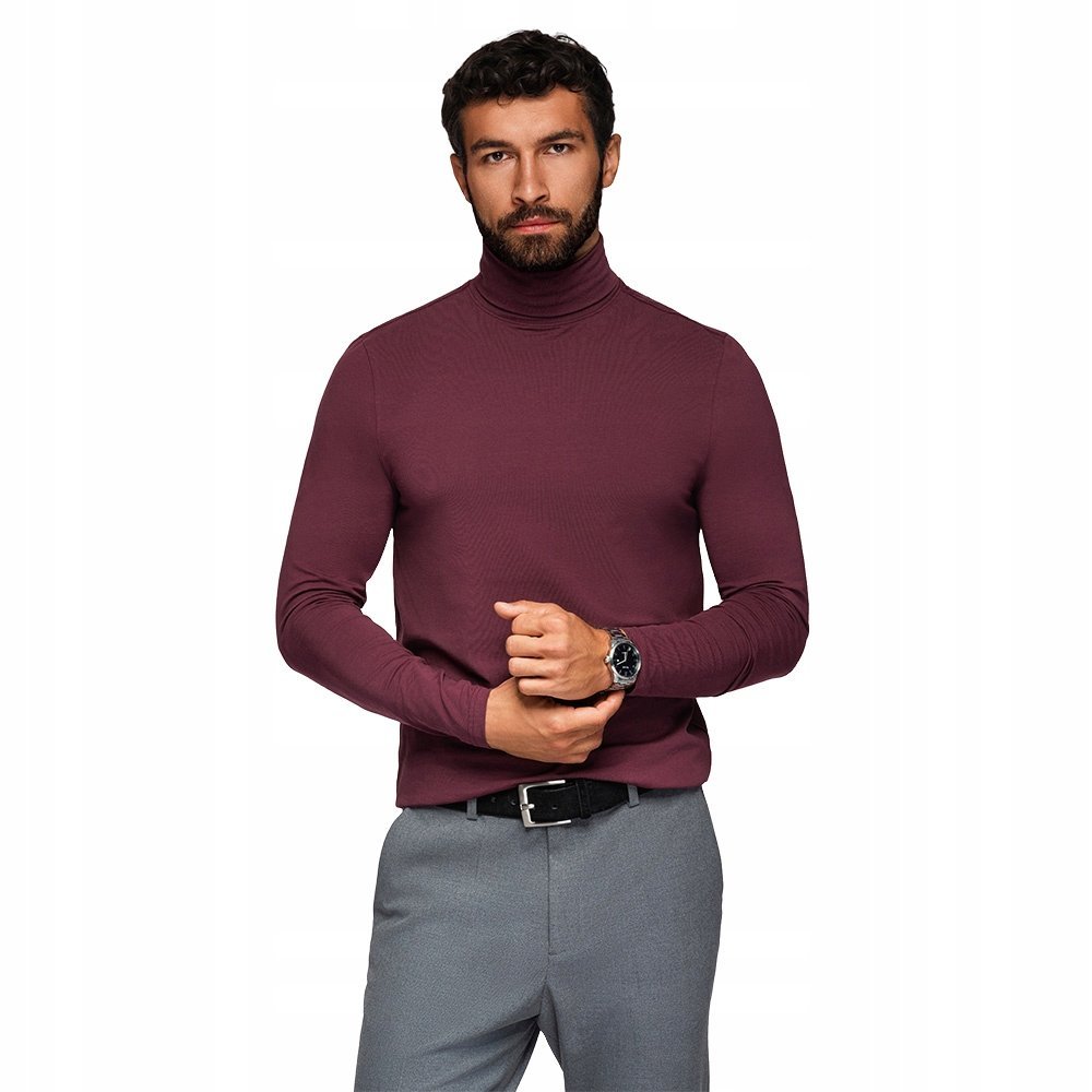 Klasyczny longsleeve męski gładki z golfem - bordowy V6 OM-LSCL-0130 r. S