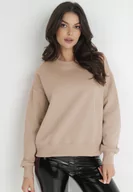 Bluzy damskie - Ciemnobeżowa Bluza z Polarową Podszewką Colda - miniaturka - grafika 1