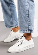 Trampki damskie - Czarne Tenisówki z Perforacją i Ozdobną Taśmą na Języku Ylaria - miniaturka - grafika 1