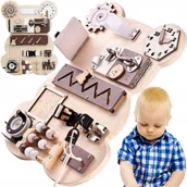 Zabawki sensoryczne - TABLICA MANIPULACYJNA SOLIDNIE WYKONANA 14w1 UCZY I BAWI - miniaturka - grafika 1