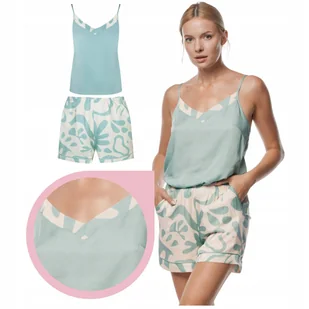 Piżama Mefemi Julietta top szorty wygodna luźna wiskoza pistacja-ecru - XL - Piżamy damskie Piżama Mefemi Julietta top szorty wygodna luźna wiskoza pistacja-ecru - XL - Piżamy damskie - miniaturka - grafika 1
