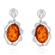 Kolczyki - Srebrne kolczyki z bursztynem sztyft pr. 925 - miniaturka - grafika 1