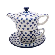 Dzbanki i imbryki - KOMPLET Czajnik 300 ml Filiżanka 200 ml - Ceramika Artystyczna Bolesławiec - KROPKI - miniaturka - grafika 1