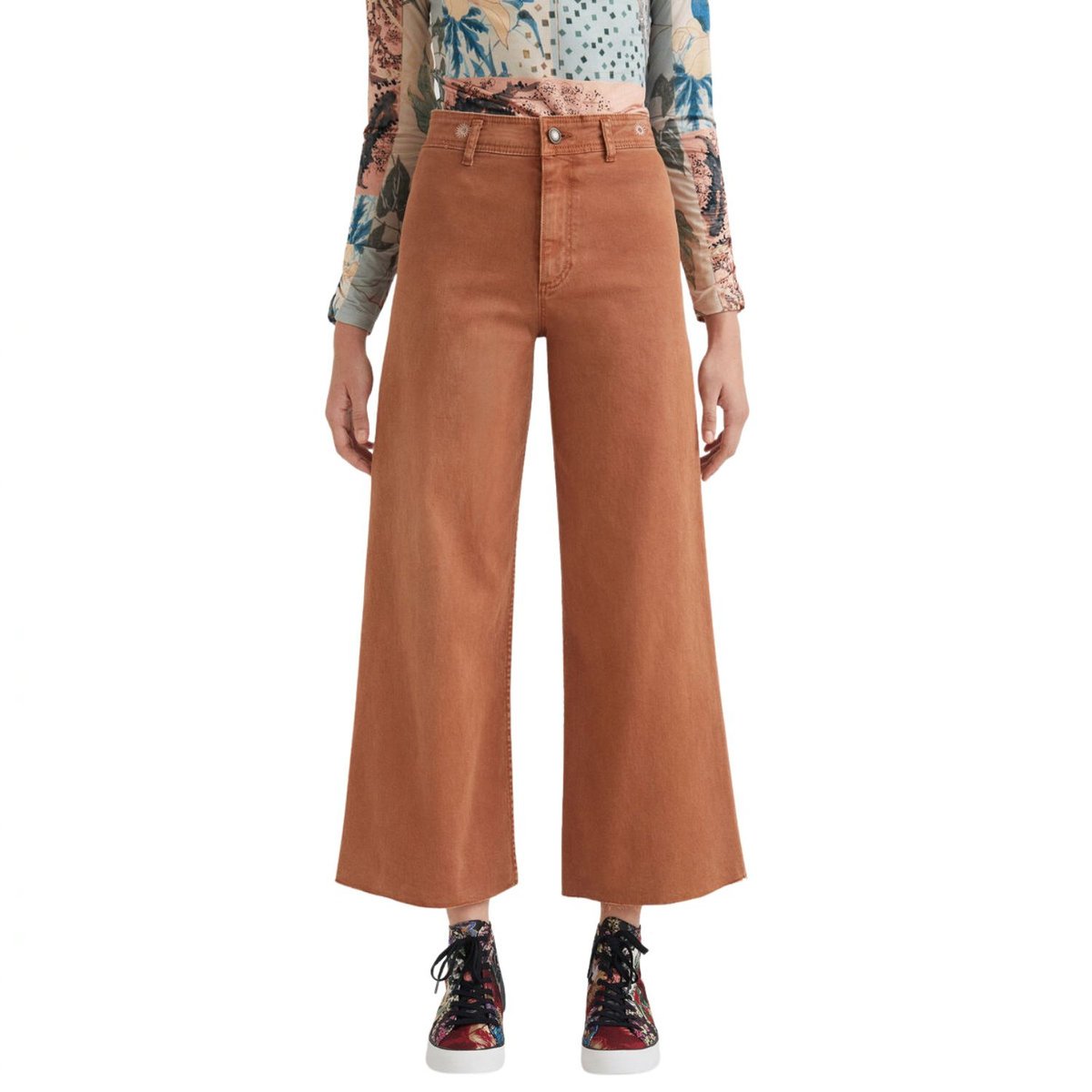 Spodnie damskie Desigual Noak brązowe szerokie-XL