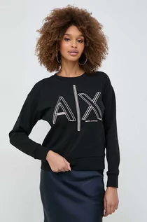 Bluzy damskie - Armani Exchange bluza damska kolor czarny z nadrukiem - grafika 1