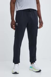 Spodnie męskie - Under Armour spodnie dresowe Essential kolor czarny gładkie - grafika 1