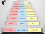 Pomoce naukowe - Naklejki na schody: Zwroty w trzech językach - miniaturka - grafika 1