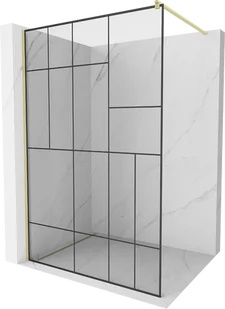 Mexen Kioto ścianka prysznicowa Walk-in 130 x 200 cm, czarny wzór 8 mm, złota szczotkowana - 800-130-101-55-78 - Ścianki i drzwi prysznicowe - miniaturka - grafika 1