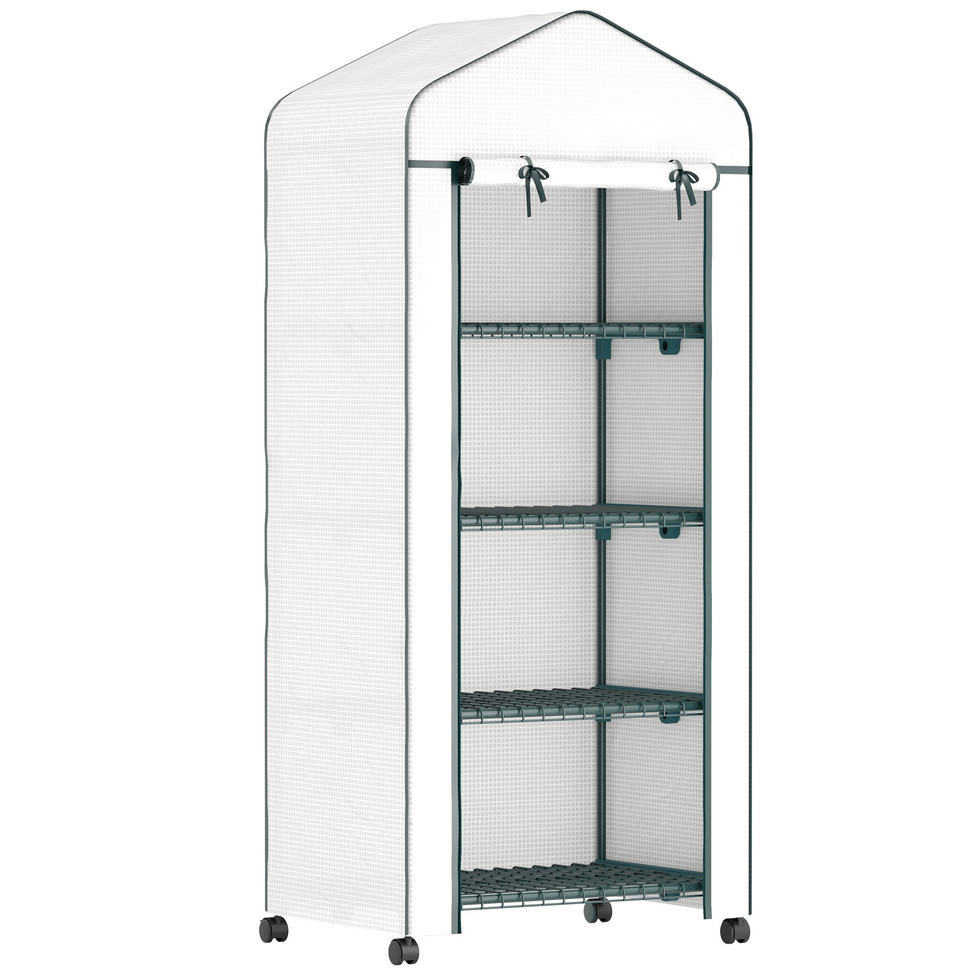 Szklarnia Outsunny z rolką, półkami, zimoodporna szklarnia z folii stalowej, szklarnia na balkon, ogród, pomidorownia 69 x 50 x 165 cm