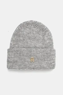 Tommy Hilfiger czapka z domieszką wełny kolor szary z cienkiej dzianiny AW0AW16628 - Czapki damskie - miniaturka - grafika 1