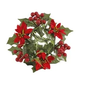 Ozdoby bożonarodzeniowe - Stroik z poinsecją i brokatową jarzębiną 20 cm - miniaturka - grafika 1