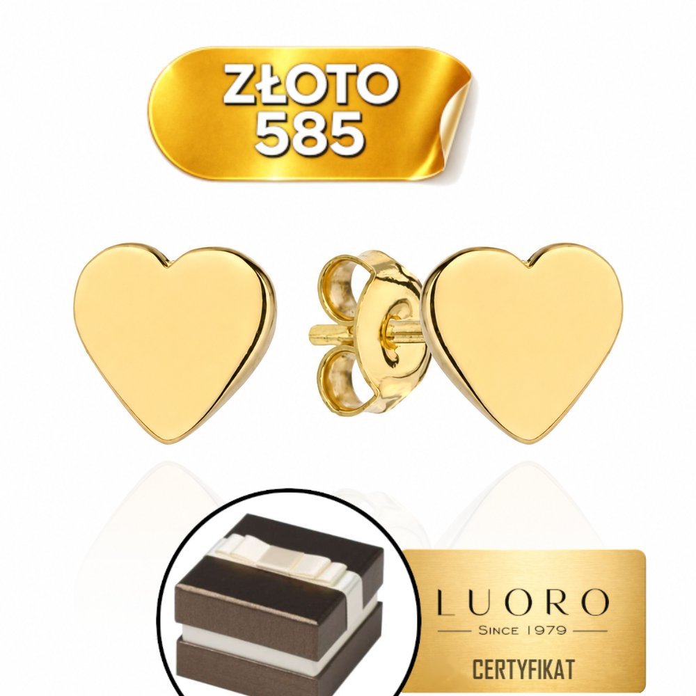KOLCZYKI ZŁOTE 585 14K SERCA 9X7 MM SZTYFT SUPER LEKIE ELEGANCKI PREZENT