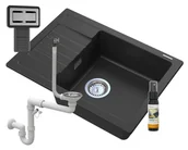 Zlewozmywaki - Granitan Zlew Granitowy Czarny Argos + Syfon Kwadrat Chrom - miniaturka - grafika 1