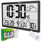 Stacje pogodowe - Stacja pogodowa pogody Duży Zegar ścienny LCD termometr czujnik zewnętrzny - miniaturka - grafika 1