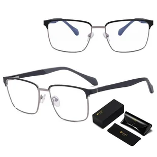 Metalowe męskie okulary zerówki z filtrem Blue Light do komputera 25141B czarne/srebrne + akcesoria - Okulary korekcyjne, oprawki, szkła - miniaturka - grafika 1
